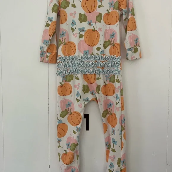 Sweet Honey Girls 4Y Pumpkin Zipper Pajamas Lounge Layette Romper - Picture 7 of 10